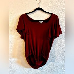 Burgundy Bodysuit with Flutter Sleeves